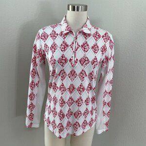 SanSoleil Womens Small White Red Long Sleeve UPF 50 Zipper Golf Top Athletic